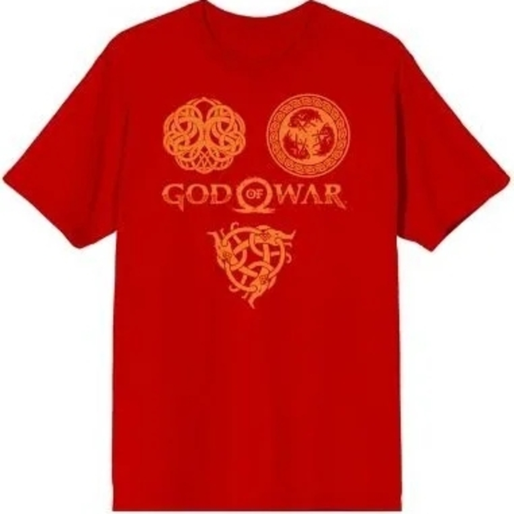 God of War Triptych Men's Red Short Sleeve T-Shirt. Nwt